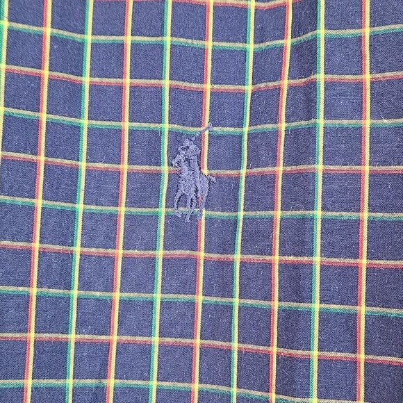 Ralph Lauren Blake 100% Cotton Navy Blue Tattersall Plaid Button Down Shirt L - Picture 2 of 5